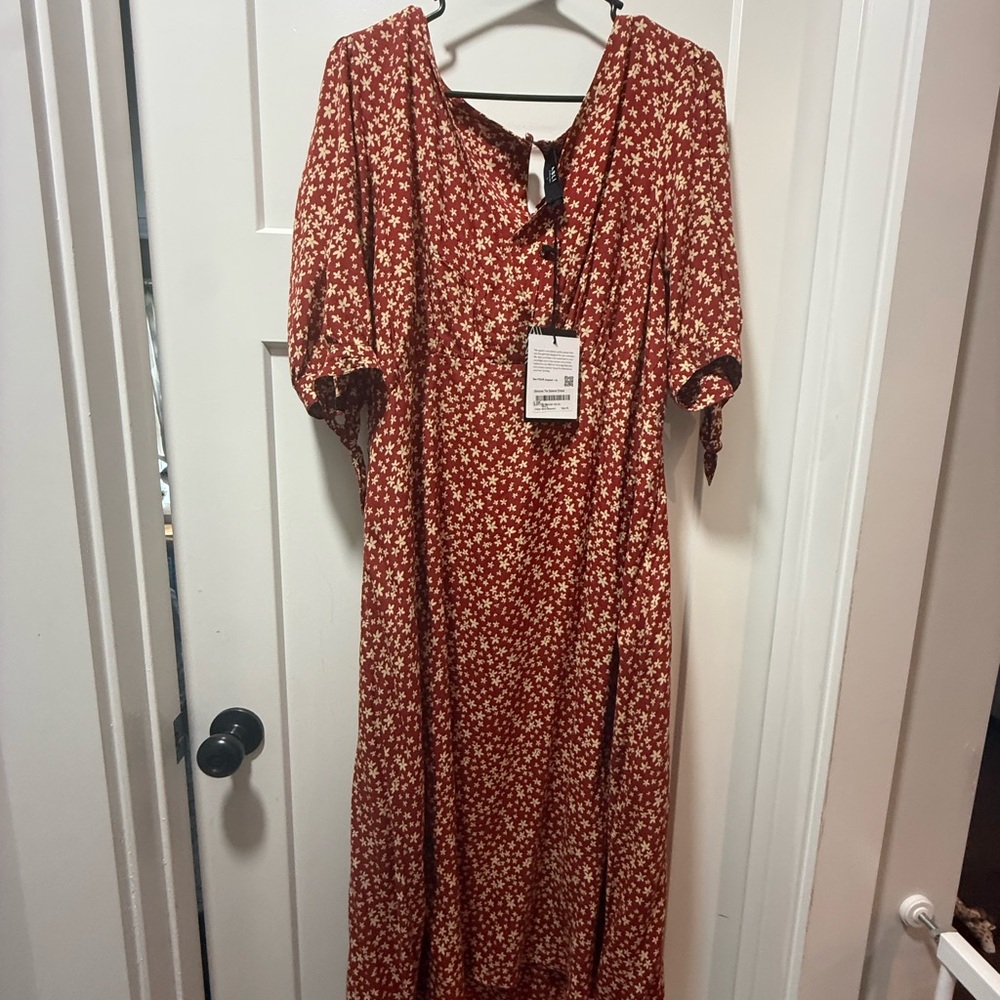 Able Red Floral Midi Dress (Rust)